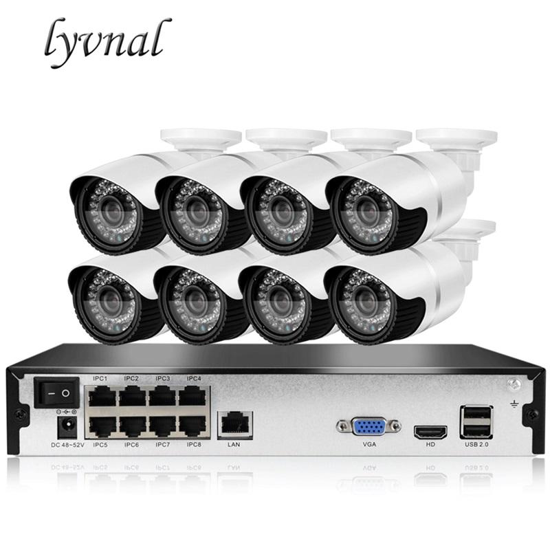 

LYVNAL H.265 8CH 1080p ip camera POE kit 48v 2MP Outdoor Weatherproof Video Security Surveillance camera 8ch poe nvr kit 2tb hdd