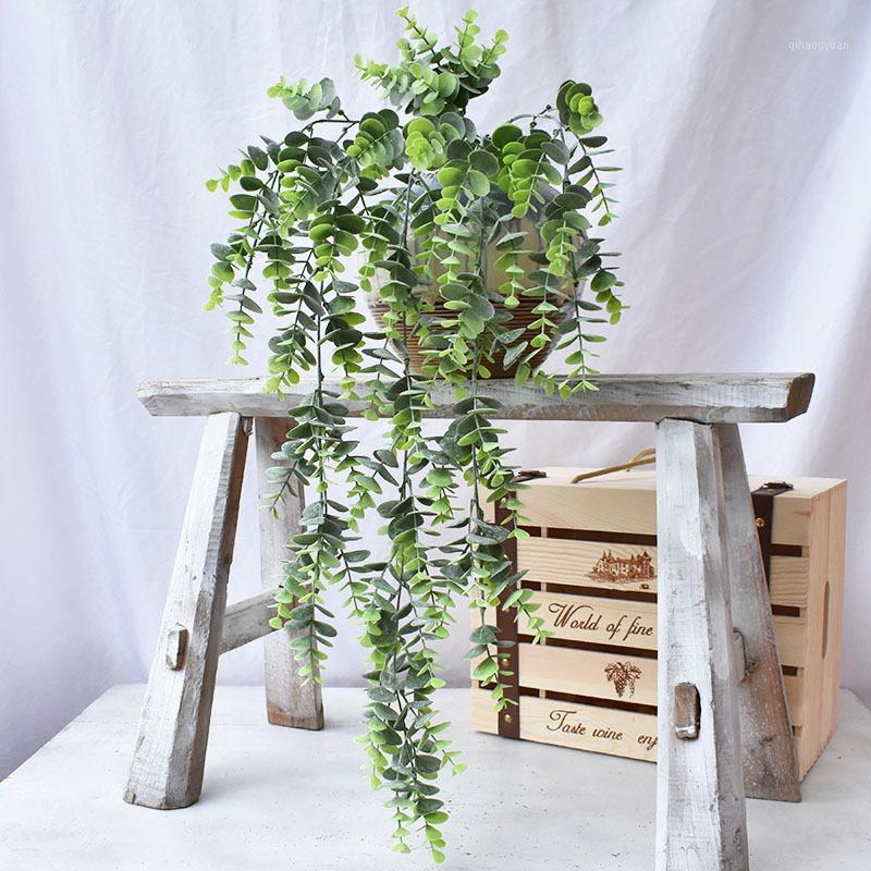 

75cm American retro greenery plant wall hanging Yugali vines home decorative plastic flower artificial plants1, Sky blue