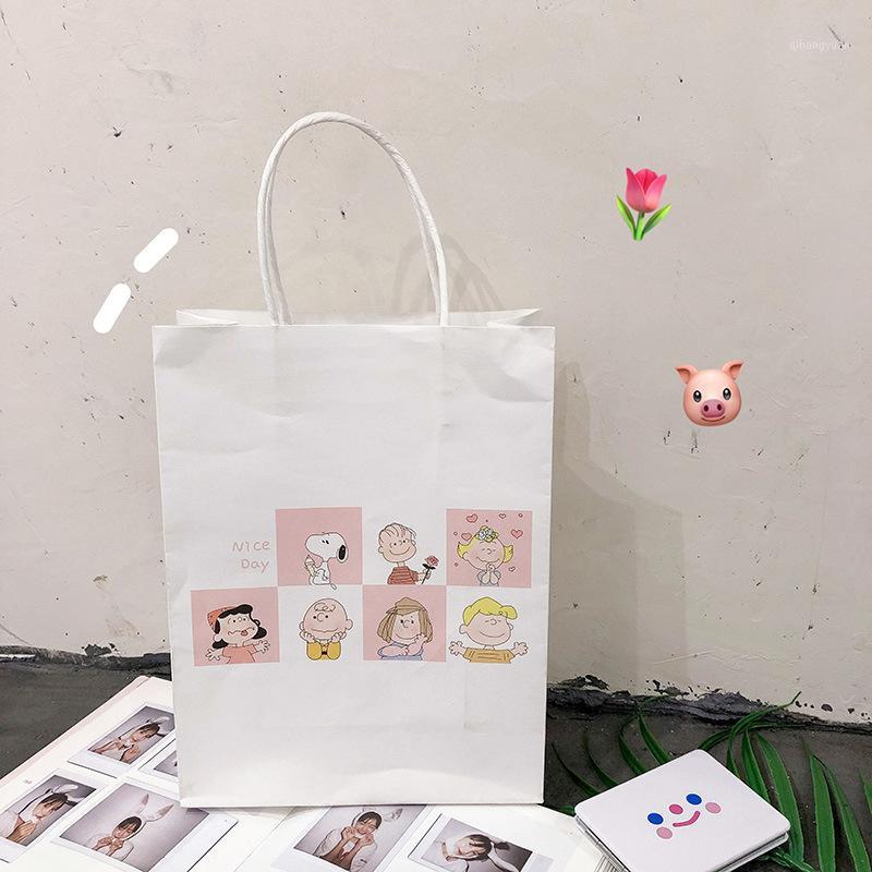 

Cute ins simple cartoon Hanfeng white paper bag portable shopping bag packing bag gift storage free shipping1