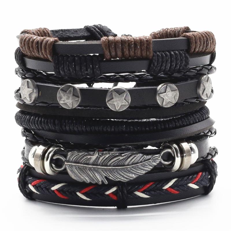 

Feather Skull Wing Handmade Guitar Black Charm Brown Bronze Leather Men Bracelets Women Fashion Bangle male Jewelry