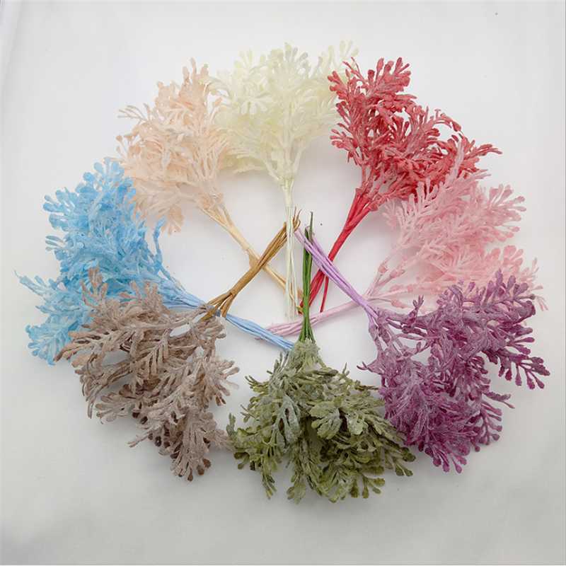 

13cm 6pcs/bundle Mini Frost Plant Grass Artificial Flowers Wreath Material Christmas Scrapbooking Diy Wreath Silk Flowers Ornam, 6pcs white