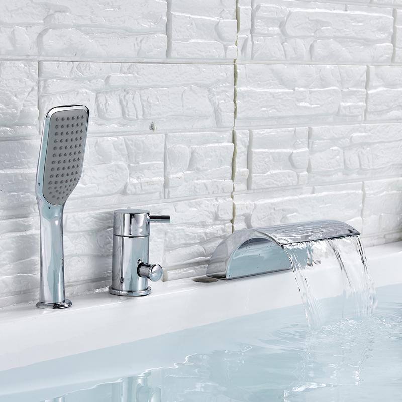 

Chrome Polish Brass Bathroom Basin Faucet Vanity Sink Mixer Tap Deck Mounted Hot and Cold Water Mixer TapWith Hand Shower1