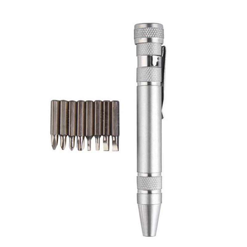 

Multi-function Pocket Eight-in-one Screwdriver with Magnetic Mini Portable Aluminum Tool Pen Customizable LO-GO