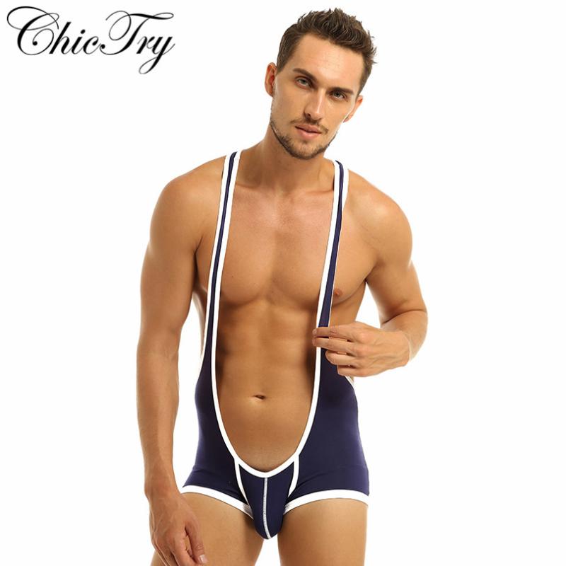 

Mens Bikini Bodysuit Wrestling Suspenders Singlet Mankini Underwear Bodysuit Nightwear Jockstraps Bulge Pouch Boxer Sexy Leotard, Blue