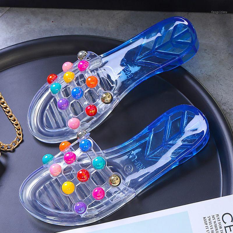 

Pvc Transparent Slippers Kids Flat Shoes With Beads Soft Children's Slippers Girls Clear Jelly Slides Two Tone Child Mule Shoes1, Blue