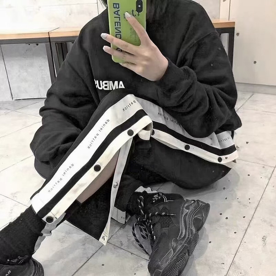 

2021 New Fw Daniel Patrick Dp Track Pants Men Women Drawstring Tracksuit Jogger Side Stripe Button Trousers Uz37