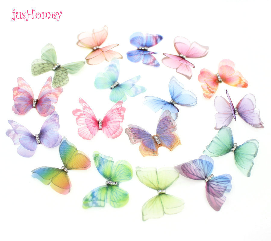 

100PCS Gradient Color Organza Fabric Butterfly Appliques Translucent Chiffon Butterfly for Party Decor, Doll Embellishment 201203