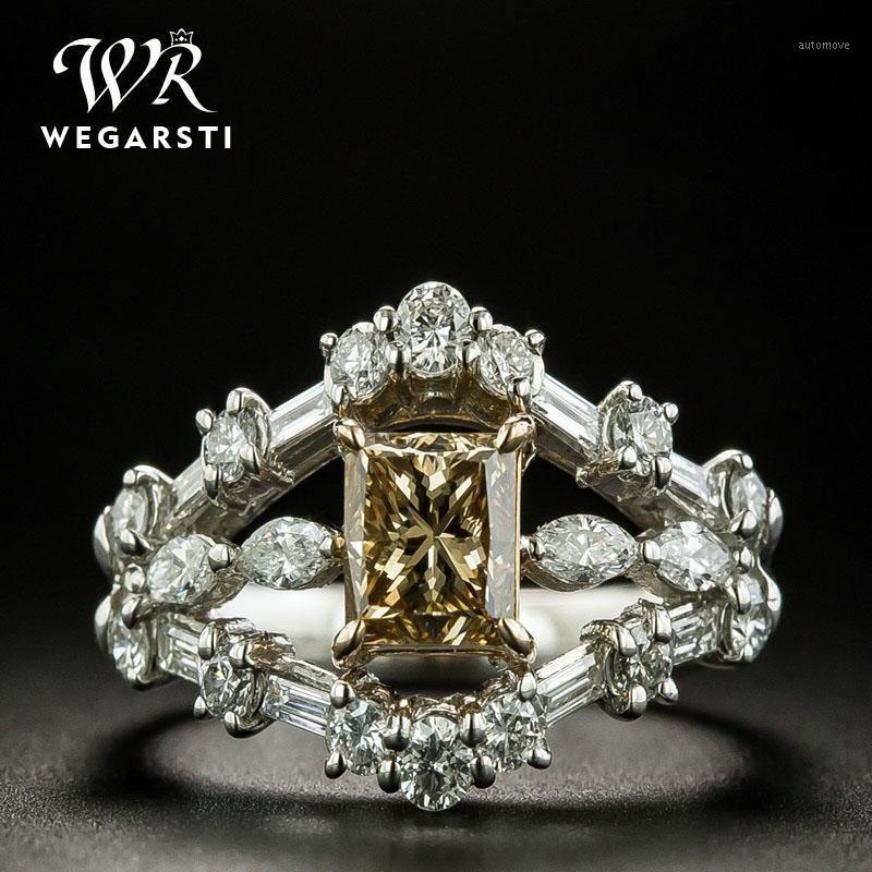 

WEGARSTI HOT SALE 925 Sterling Silver Square Clear CZ Simple Finger Rings For Women Engagement Wedding Statement Jewelry1