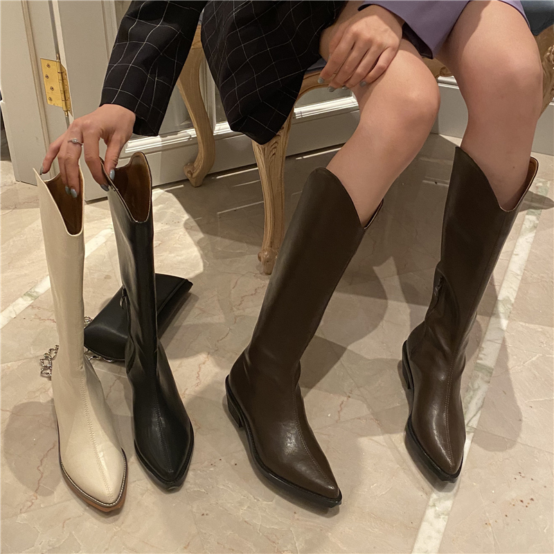 

2021 Luxury Women's Ins 5cm Wedges Heels Long Riding Designer White Cowboy Winter Thigh High Boots I7fr, Black