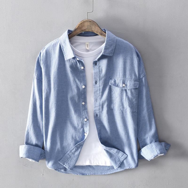 

Fahsion Solid 100% Cotton Shirt Men Long Sleeve Turn Down Collar Men's Business Dress Shirts Tops Camisas Para Hombr TS-702, Blue