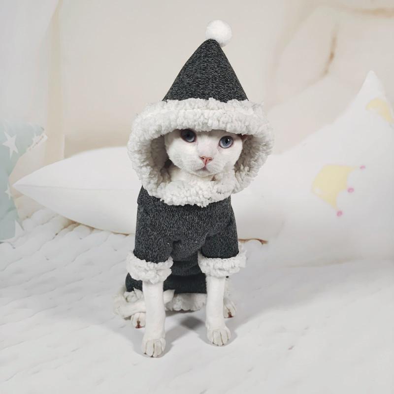 

Cat Costumes Snowman Sphinx Devon Rex Hairless Clothes Winter Thicken Velvet Four-legged Belly Warmth Hooded For Cats Sphynx