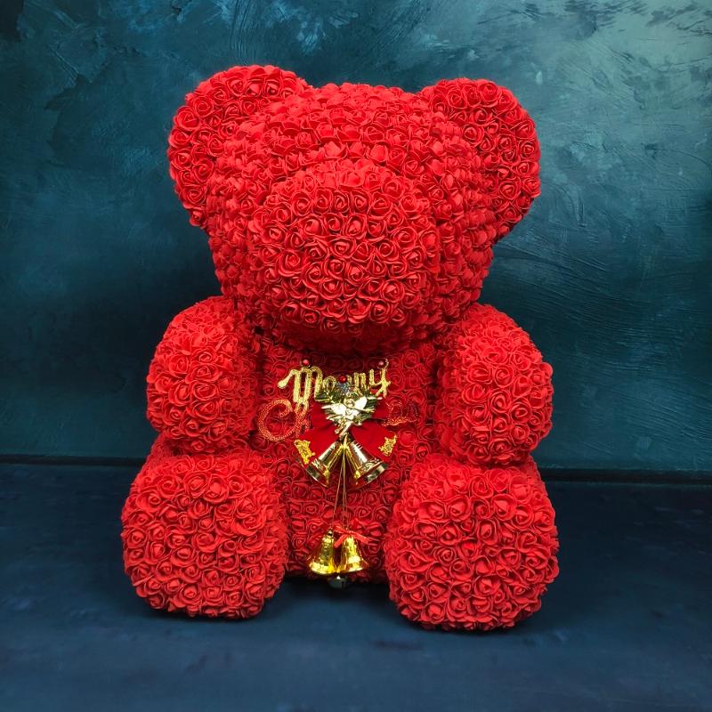 

2020 New Christmas Rose Bear Creative Handmade Artificial Foam 70cm Rose Teddy Bear For Christmas Gift to Kids or Girlfriend, Red