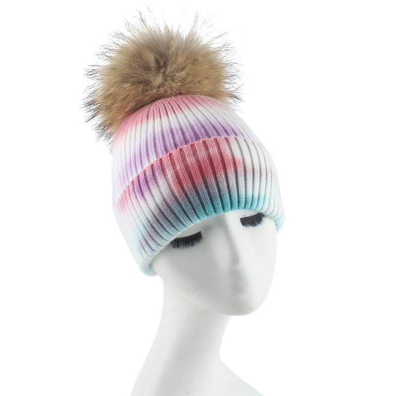 

Beanie/Skull Caps Real Fur Pompom Wool Hat Winter Womens Tie Dye Color Print Knitted Beanies Bonnets For Women Hip Hop, Black 4 b