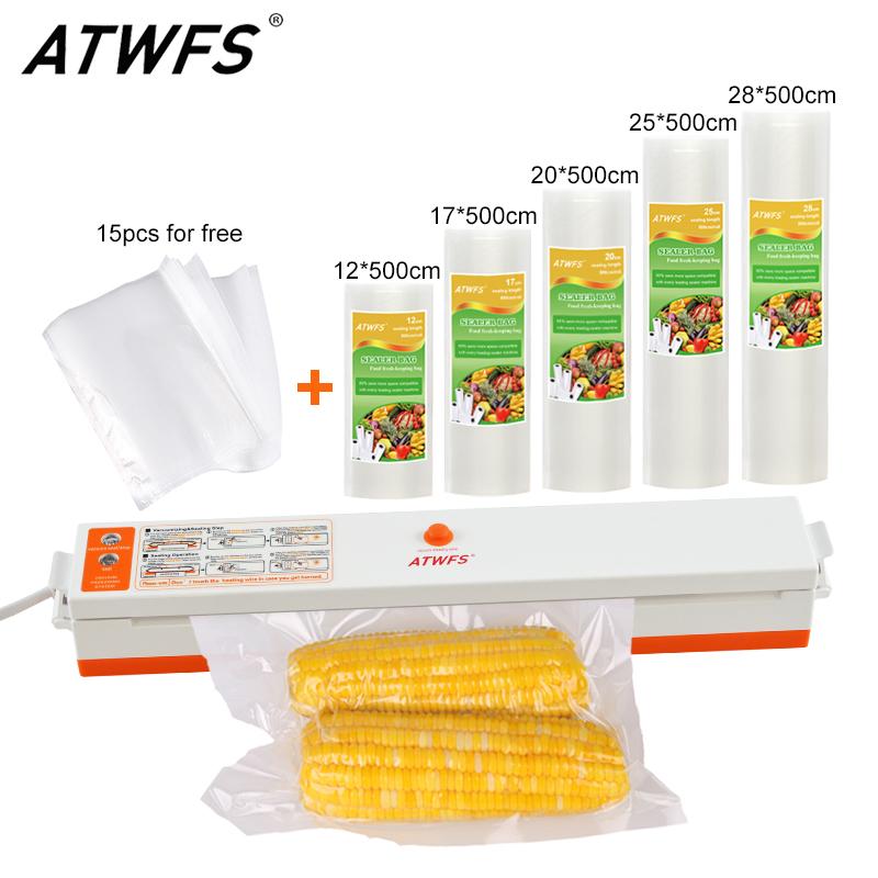 

ATWFS Home Vacuum Sealer Packing Machine With 5 Vacuum Bag Packaging Rolls (12X500cm,17X500cm,20X500cm,25X500cm,28X500cm