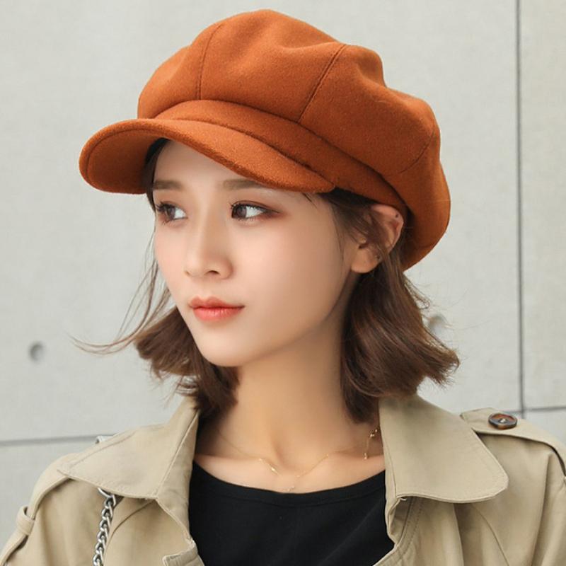 

Auutmn Winter Hats for Women Solid Plain Octagonal Newsboy Cap Men Ladies Casual Wool Hat Winter Beret Women Painte High Quality, White