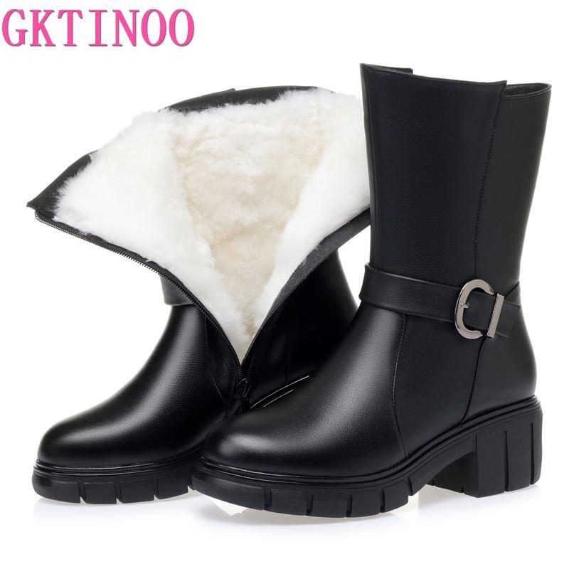 

GKTINOO High-heeled shoes genuine leather women winter boots thick wool warm women leather boots high-quality female snow, 8336 fur inside