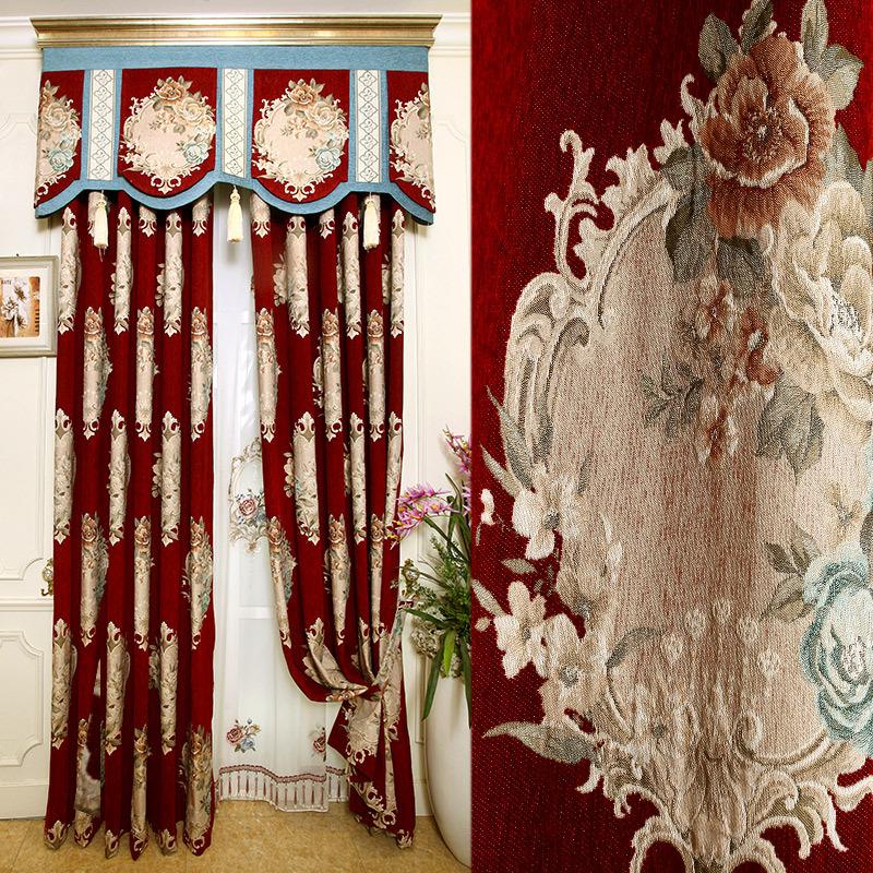 

Big Red Chenille Curtain European-Style High-End Shading Relief Jacquard Curtains for Bedroom Living Room Luxury Home Decor, Tulle