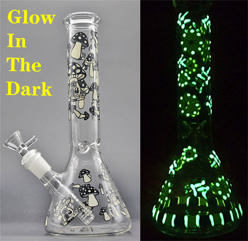 

Glass beaker bottom bong striangle design glass hookahs Rasta heady water pipes Glow In The Dark glass bong with big size oil burner pipe
