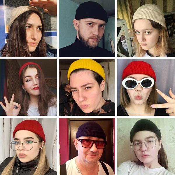 

41541245623 Knitted Hats for Women Skullcap Men Beanie Hat Winter Retro Brimless Baggy Melon Cap Cuff Docker Fisherman Beanies Hats, Red