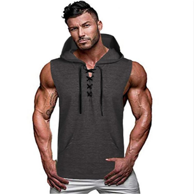

2020 Men Hoodies Tank Top Mens Hooded Waistcoat Summer Casual Sleeveless HipHop Vest Waistcoat Male Streetwear Jogger Slim Vests, Black