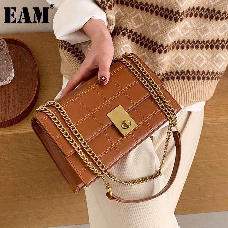 

[EAM] Women New Luxury Embroidery Chains PU Leather Flap Personality All-match Crossbody Shoulder Bag Fashion Tide 2021 18A1396, Black