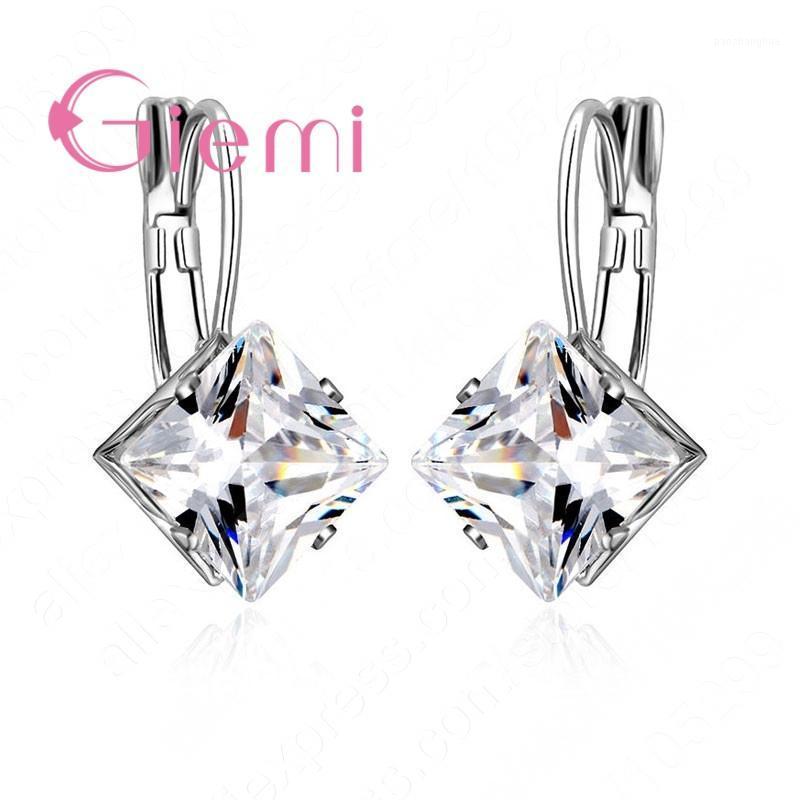 

Shining Pure Silver Office Lady Earring For Women Square Geometric Stones Austrian Crystal Party Anniversary Gifts Stud, Golden;silver