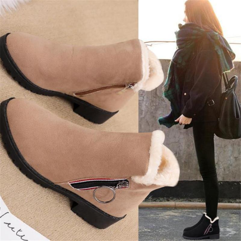 

boots women's short tube Plush 2021 winter new side zipper fashion warm cotton shoes student snow boots large size, Black