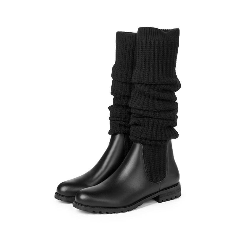 

classic women boots new 2020 autumn winter low heels round toe shoes woman black casual over the knee high boots shoes woman