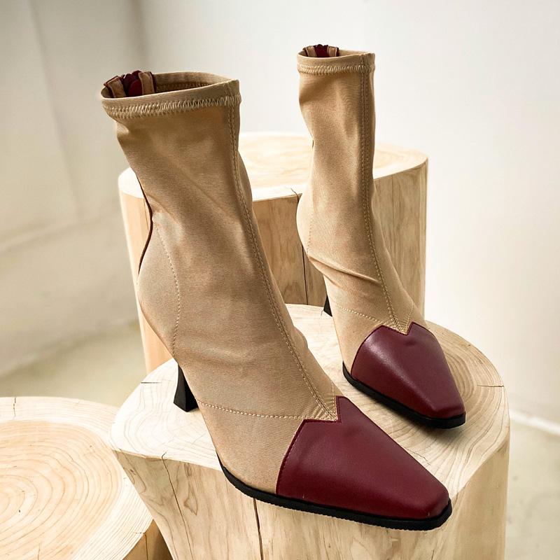 

DEAT 2020 New Autumn And Winter Fashion Casual Slim Heels Square Toe Color Matching High Leather Shoes Women Cool Boots SF953, Black