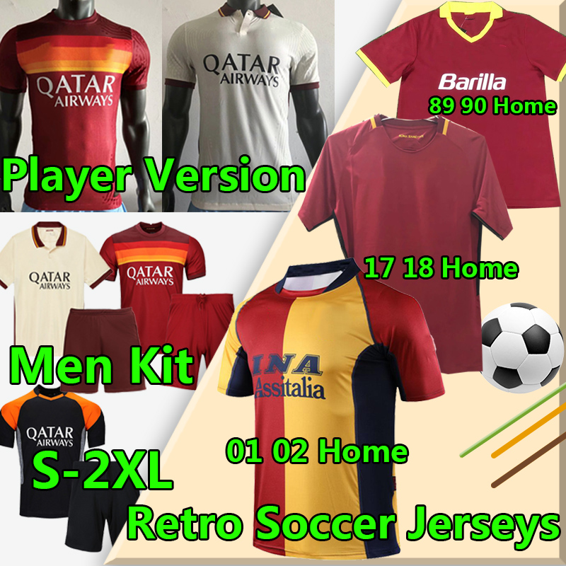 

Adult Men Kit Soccer Sets DZEKO TOTTI player version retro soccer jerseys 01 02 17 18 89 90 maillot de foot, Home player