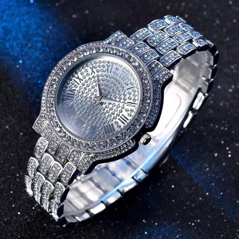 

Wristwatches Women Watches Luxury Hiphop Punk Iced Out Watch Gold Diamond Rhinestone For Quartz Wristwatch Relojes Para Mujer, Slivery;brown
