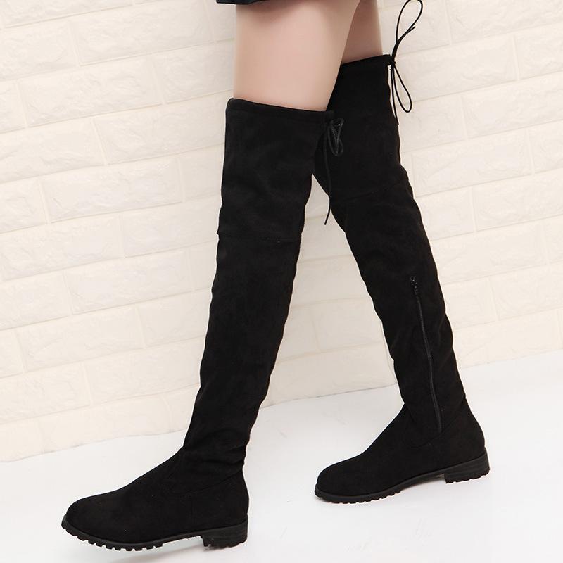 

Size 34-43 Winter Over The Knee Boots Women Stretch Fabric Women Thigh High Sexy Lace Up Woman Flat Shoes Long Bota Feminina1, Gray