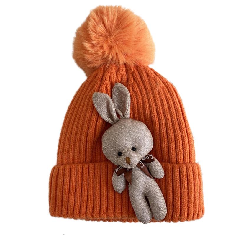 

Women Winter Warm Knitted Beanie Hat 3D Stuffed Doll Cuffed Skullies Cap, As the shown