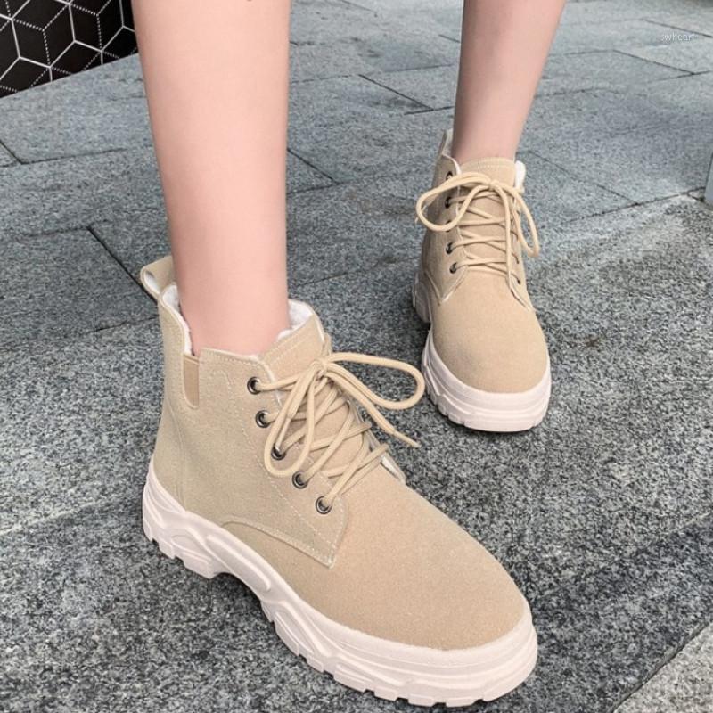 

Ankle Boots Women Winter Round Toe Lace Up Shoes Fashion Motorcycle Platform Botas Ladies Footwear Outdoor Casual Size 29-431, Beige 1