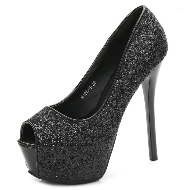 

Peep Toe Platform High Heel Nightclub Casual Sexy Anti-slip Sequin1, Black