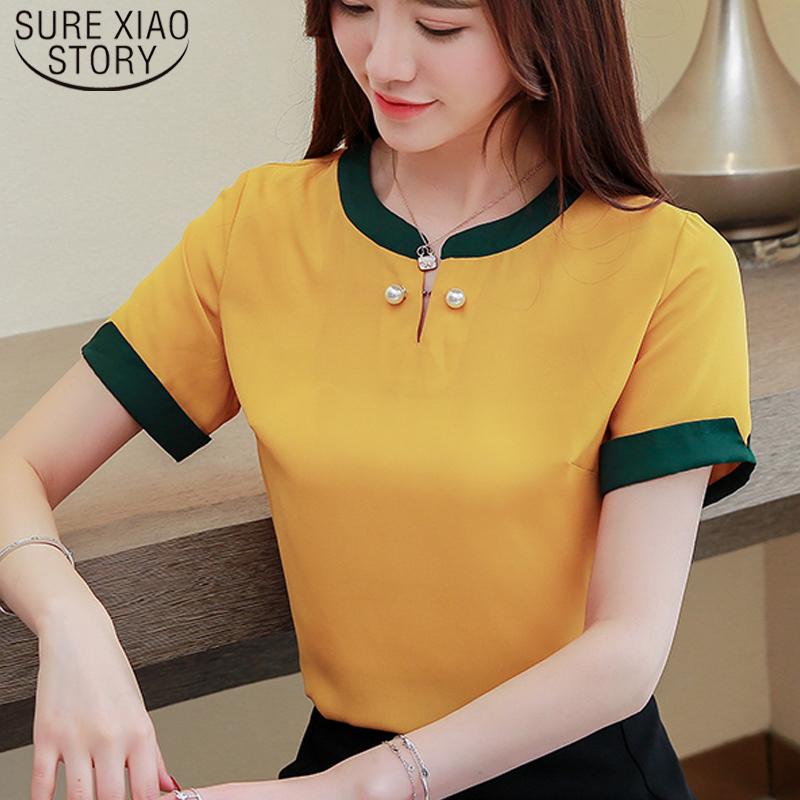 

Women's Blouses & Shirts Casual Women Blouse Blusa Elegant Chiffon Shirt Summer Short-sleeved Tops Blusas Mujer De Moda 2022 4796 50, White