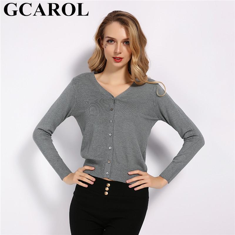 

GCAROL Spring Fall Winter V Neck Women Cropped Cardigan 30% Wool Sweater Stretch Single Breasted Knitwear, Pale pink