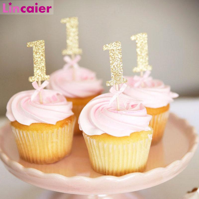 

First Birthday Girl Party 10pcs Gold Pink Paper 1 Cupcake Toppers 1st Birthday Decorations Baby Boy Kids Table Supplies