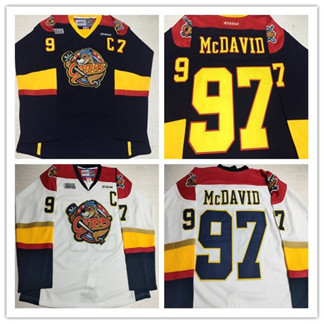 

Custom Deluxe Edition #97 CONNOR McDAVID ERIE OTTERS AUTHENTIC HOCKEY JERSEY Navy White Mens Stitched CCM OHL Jerseys S-5XL Any Name Number, Red