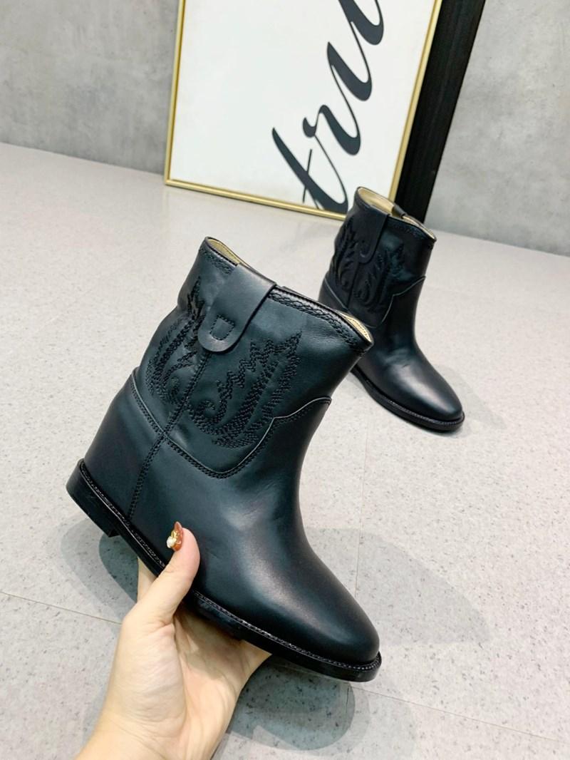 

Embroider Women Ankle Boots Height Increasing Solid Color Round Toe Ladies Boots Luxury Designer Leather Fashion Woman Shoes, As picture