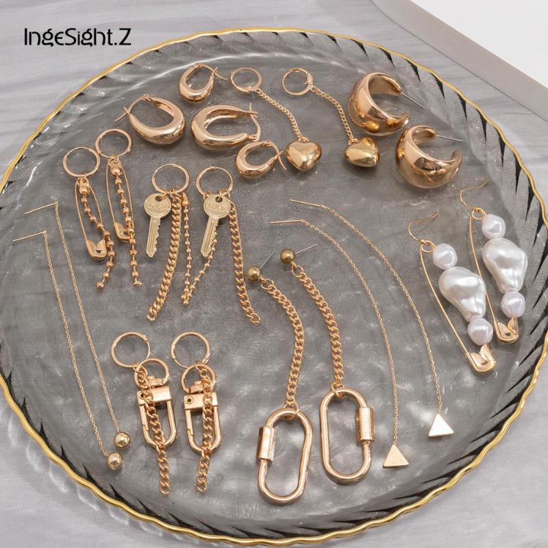 

IngeSight.Z Korean Cute Love Heart Drop Dangle Earrings Statement Key Paper Clip Hanging Earrings for Women Jewelry Brincos Gift