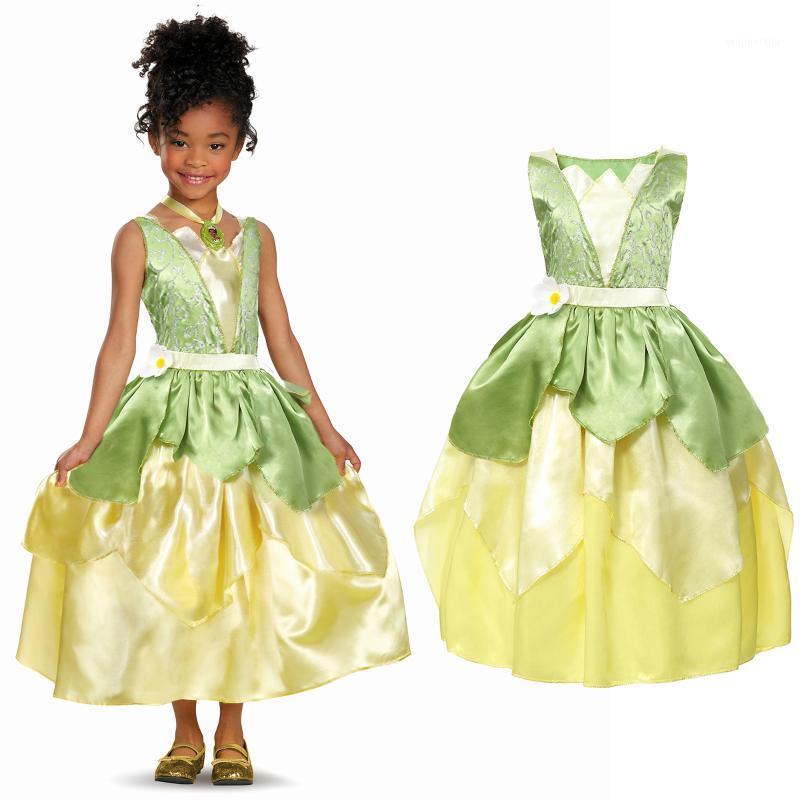 

Summer Tiana Fancy Dress Girl Princess and The Frog Costume Children Floral Green Gown Kids Halloween Parth Fancy Cosplay Dress1, Tiana dress only
