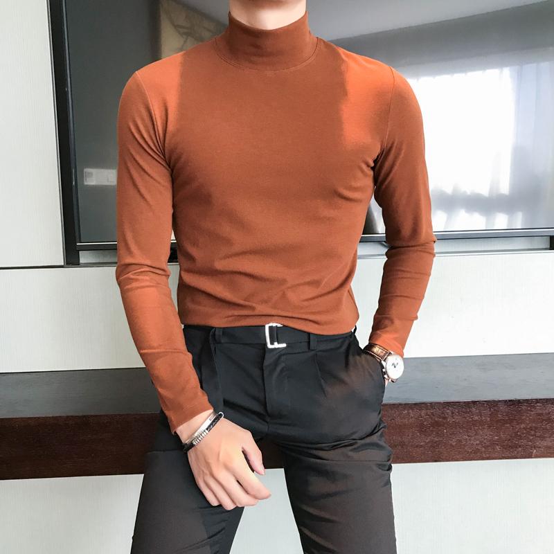 

Men's T-Shirts Autumn And Winter Mens Fashion Plus Velvet Warm Casual High Collar Long-sleeved T-shirt Male Solid Color Slim Bottoming Shirt, White;black
