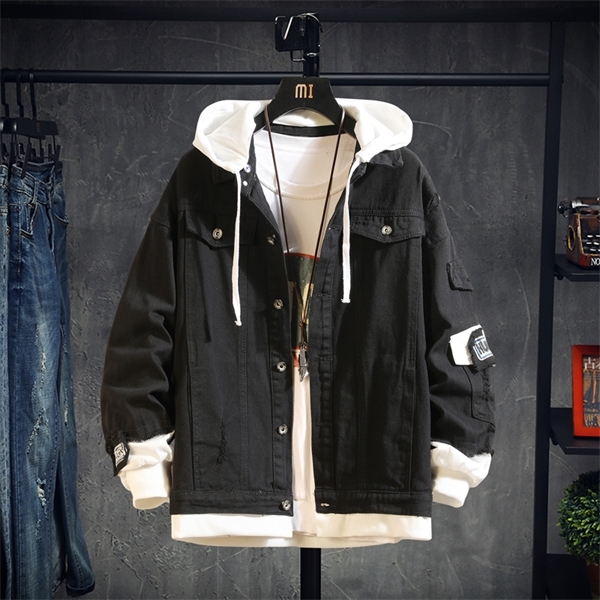 

2020 Pink Black Green Jeans Slim Streetwear Ripped Denim Hoodie Men Hip Hop Bomber Jacket Homme Autumn C1108, Black;brown