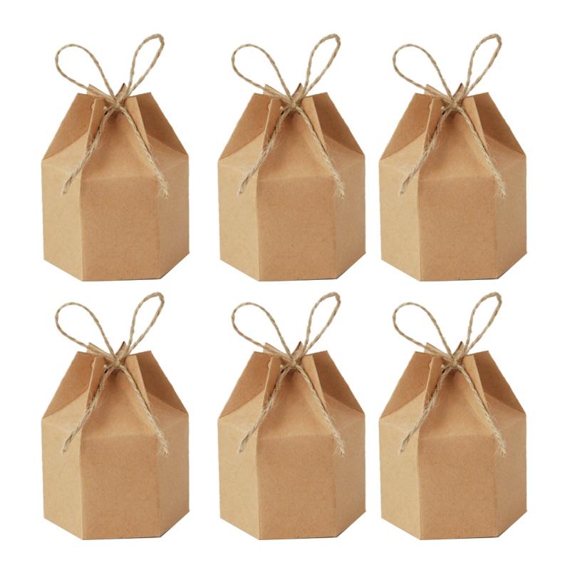 

100Pcs Kraft Paper Candy Box, Lantern Hexagonal Paper Box, Candy Gift Wedding Party Supplies