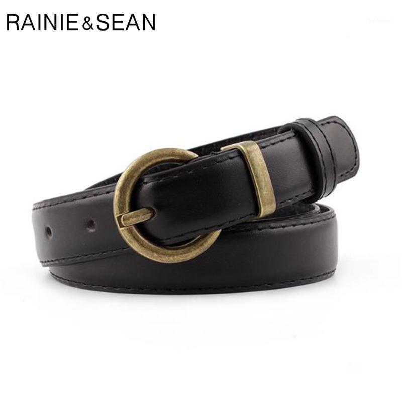 

RAINIE SEAN Thin Women's Belt Pin Buckle Leather Belt For Jeans Korean Vintage Black Coffee Camel Ladies Waist For Trousers1