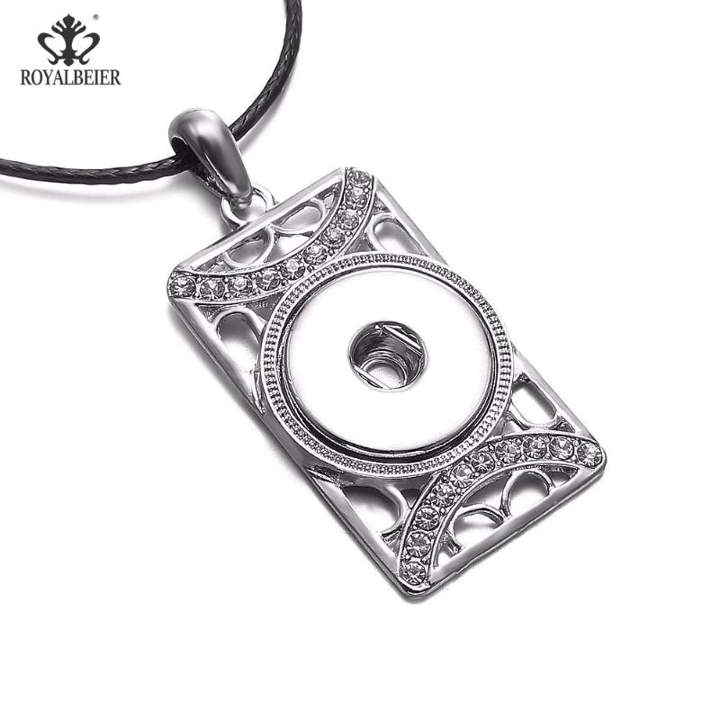 

RoyalBeier Leather Rope Snap Pendant Necklaces Fit DIY 18mm Snap Buttons Charm Jewelry For Women Colgantes Collier Choker