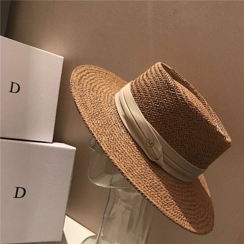 

Concise Beach Cap Mens Wide Brim Sun Hats Casual Summer Fashion Street Flat Top Hat Vintage Men Caps, Khaki