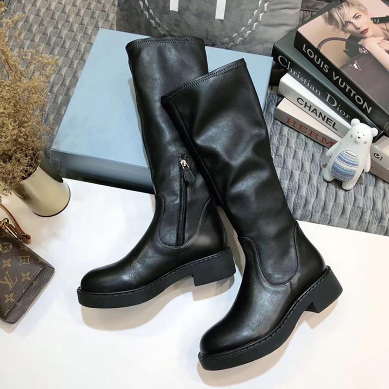 

Western Style Black Women Knight Boots Simple Round Toe Flat Low Heel Riding Booties Genuine Leather Cowboy Winter Shoes Woman1, Black matte