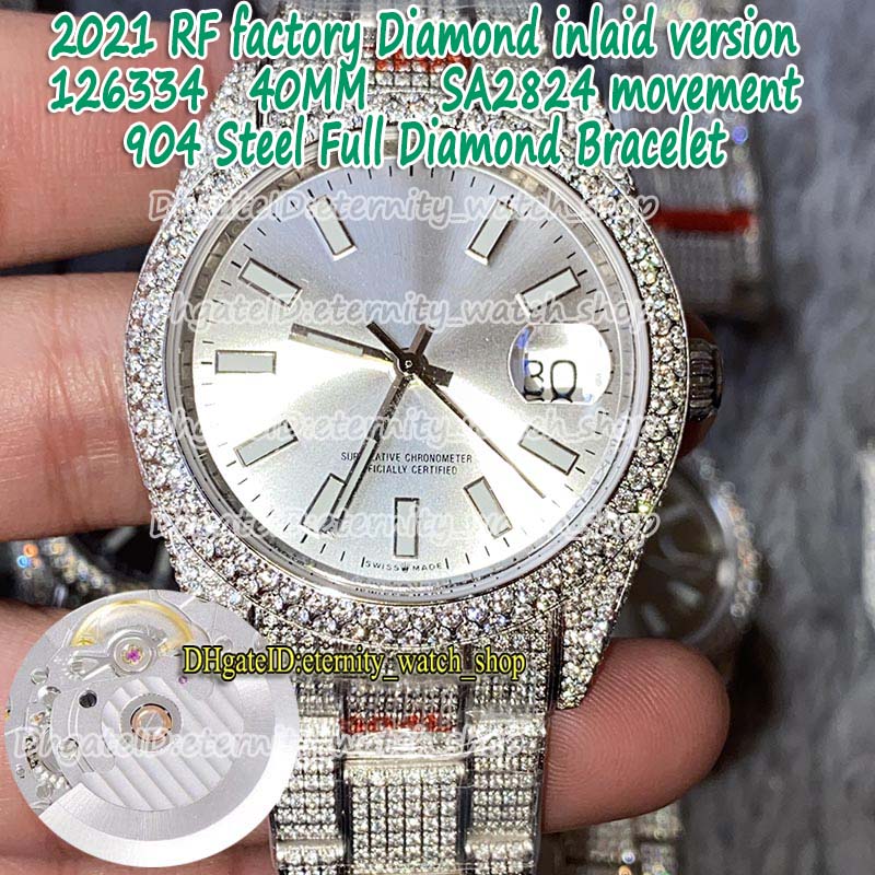 

eternity 2021 RFF Diamond inlaid version 126334 126333 Silvery Dial SA2824 Automatic 116334 Mens Watch 904L Steel Iced Out Diamonds Watches, Card + book